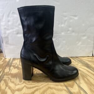 Vintage Tommy Girl Black Leather Chunky Heeled Boots Size 8.5M 90s Y2k